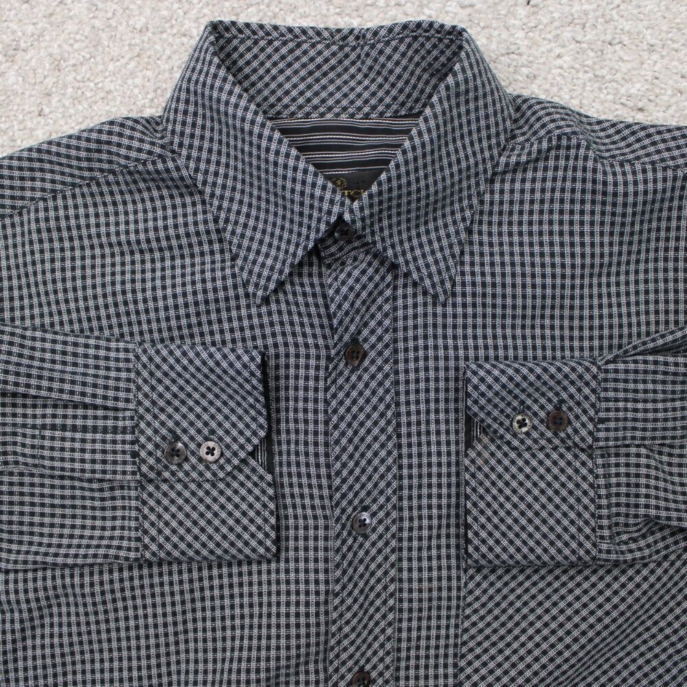 Bugatchi Uomo Shirt Mens Medium Black/Gray Check Long Sleeve Button Down